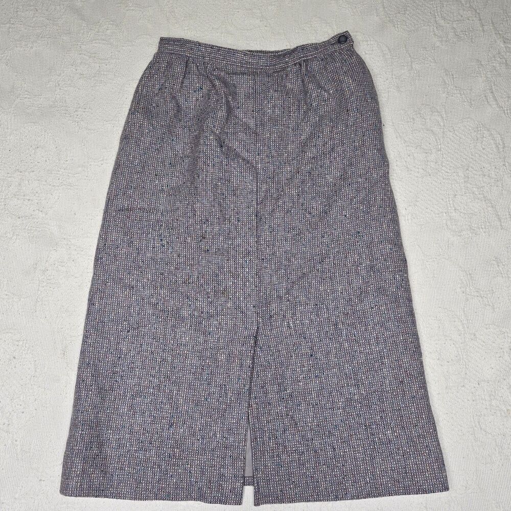 Miss Pendleton Lined Purple Tweed Midi Virgin Wool Skirt Vintage Women 8 Preppy